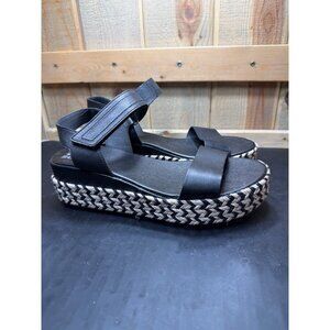 Sorel Cameron Black Leather Flatform Sandals Platform Wedge Womens Size 10